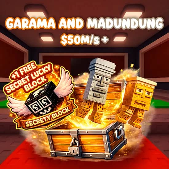 Garama and Madundung $50M/s + 1 Free Secret Lucky Block artwork